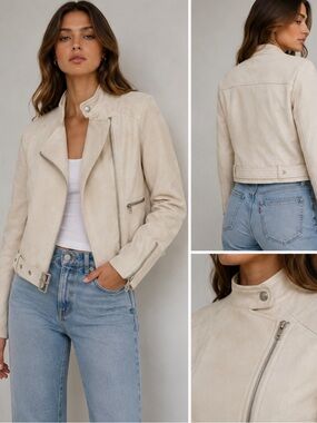 Zara Cream faux suede Biker Jacket